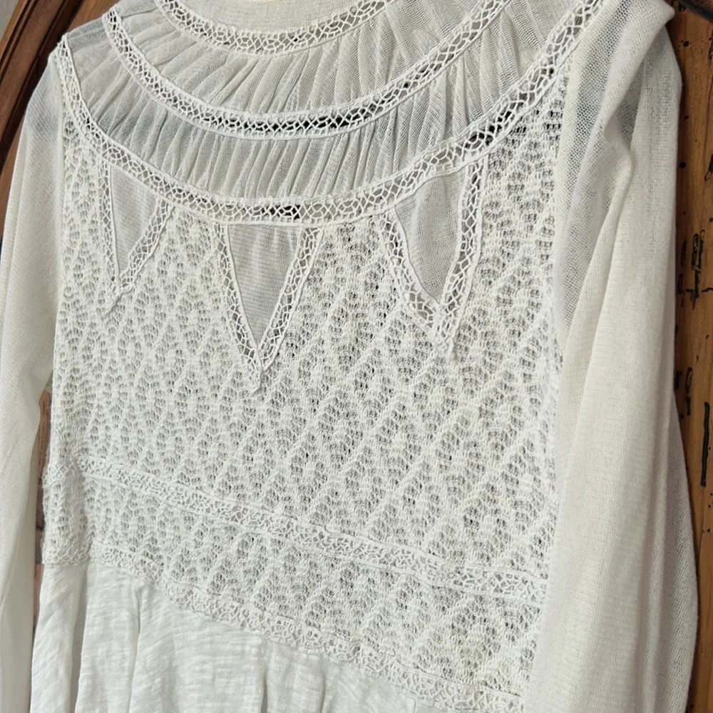 Free People High Neck English Rose Lace Peplum Long Balloon Sleeve Top